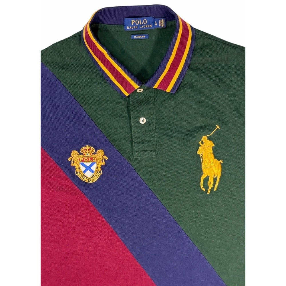 Polo Ralph Lauren Men's Big Pony Crest Polo Classic Fit Tri-Color Shirt Large